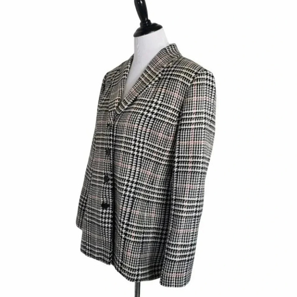 Talbots 14P black/white/red career plaid 4 button blazer Old Money Preppy Y2K - Picture 4 of 5